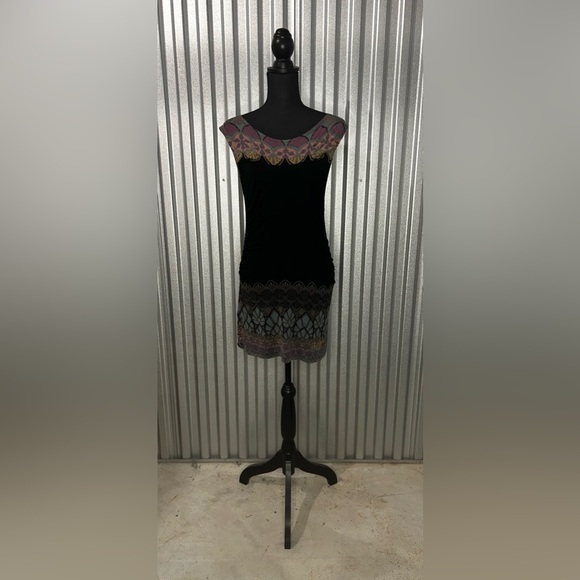 Women’s Desigual Black Multicolor Geometric Viscose Elastane Dress Size Large - Picture 1 of 6